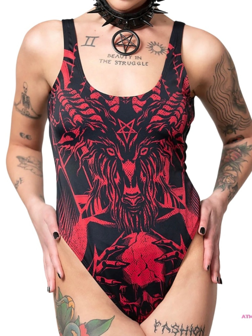 NWT Killstar Beach Beast One-Piece Red/Black Baphomet Swimsuit MD